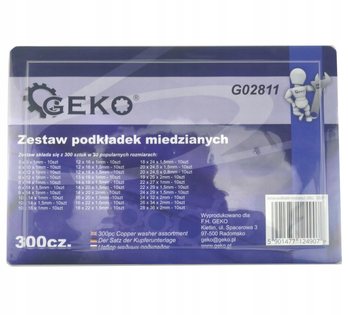 ZESTAW PODKŁADKI MIEDZIANE 300szt PODKŁADKA GEKO Marka Geko