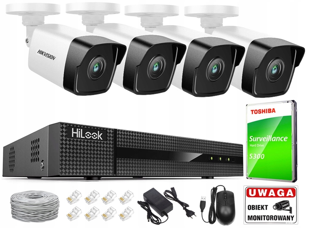 Set Ip Monitorovania Hikvision 4MPx 4 Vonkajšie Kamery Poe IR30m