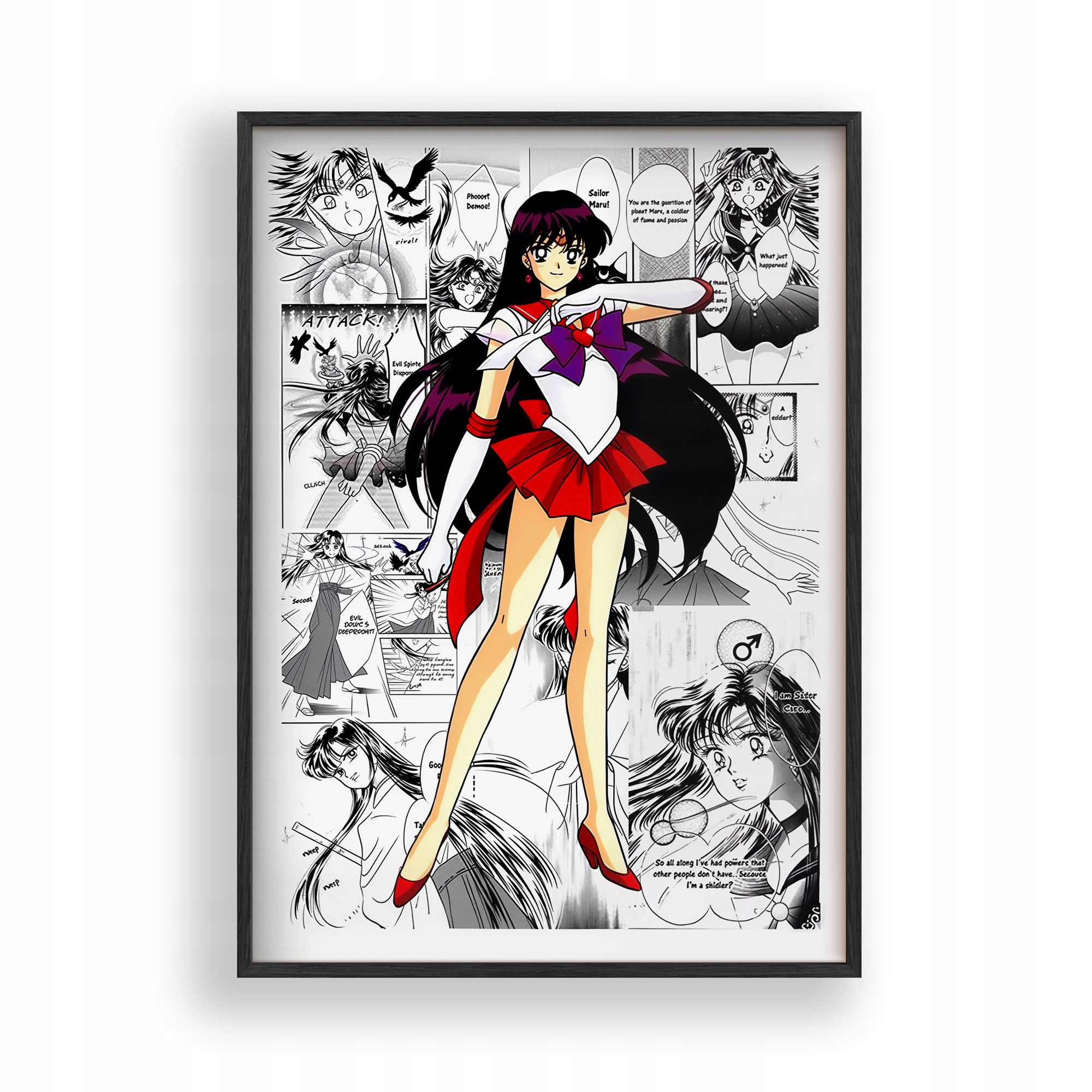 Obraz Sailor Moon Mars Anime Plakát Rámeček Dřevěný Černý 30x42 cm