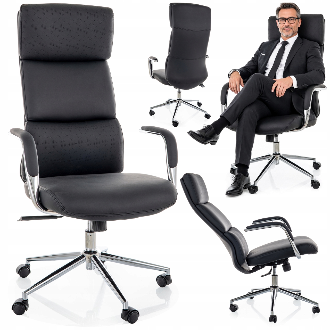 Fotel obrotowy biurowy Q-03 gabinetowy ekoskóra multiblock czarny