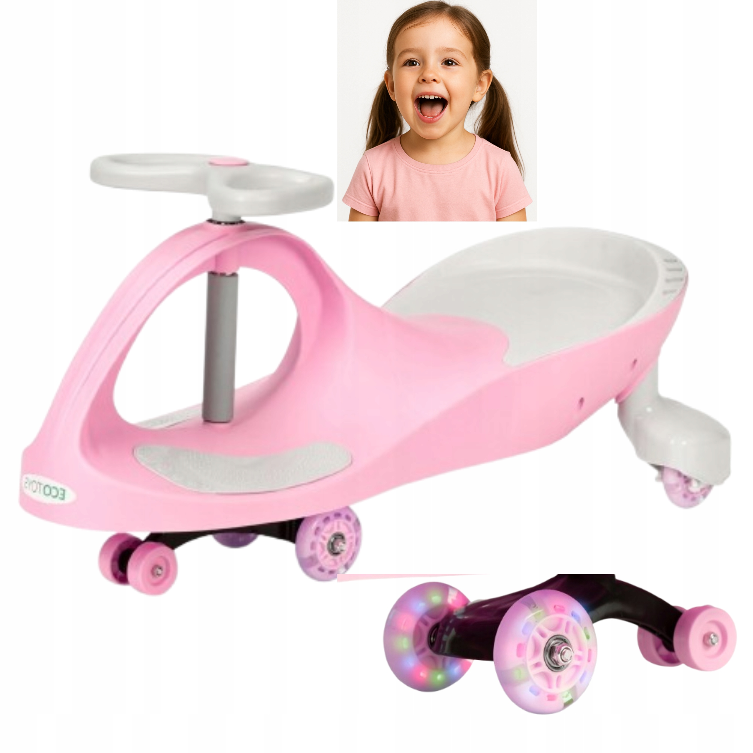 Jeździk Grawitacyjny Pojazd Dla Dzieci Koła Led Pchacz Różowy