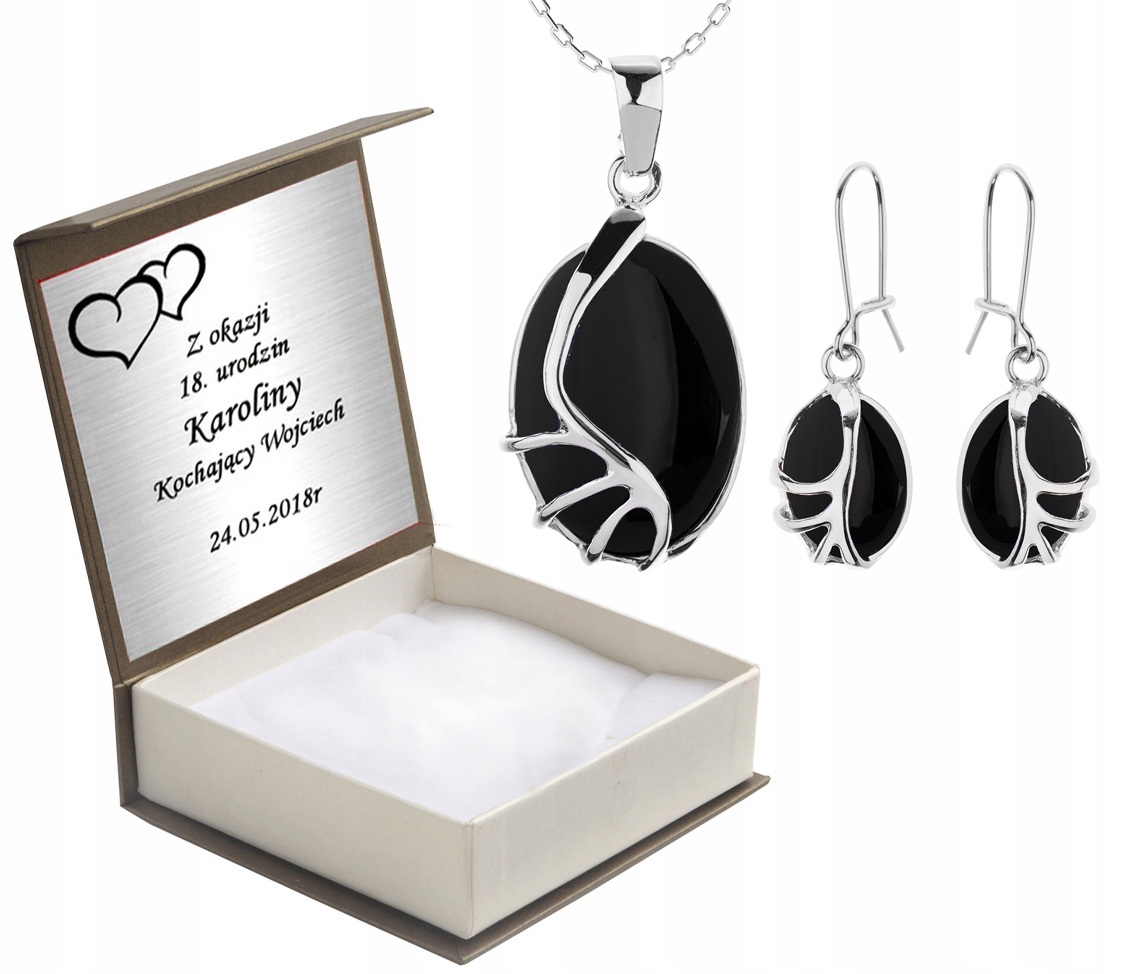 

Komplet Biżuterii Srebrnej Z Onyksami + Grawer