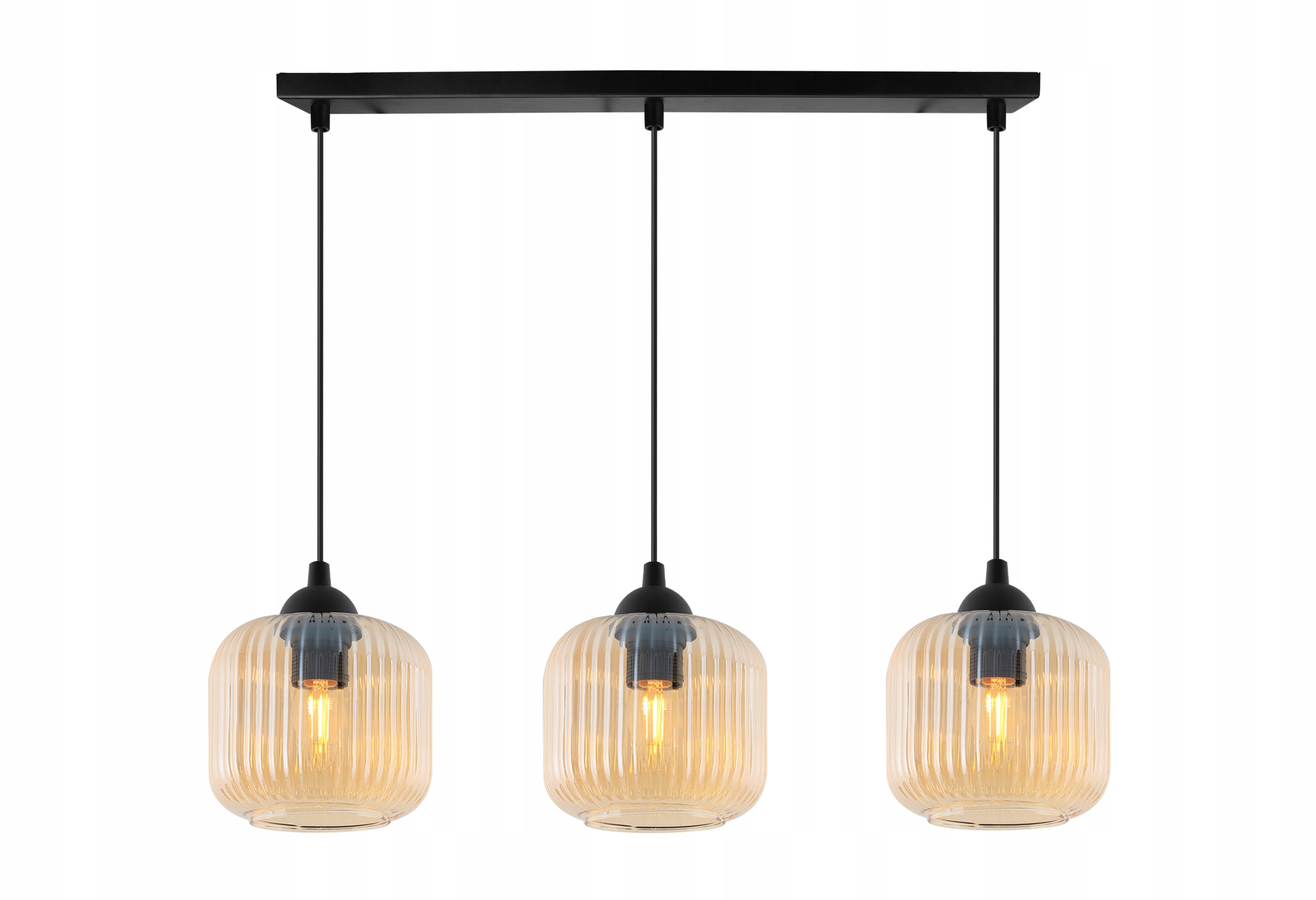 LAMPA WISZĄCA SUFITOWA ŻYRANDOL POTRÓJNY TOPAZOWE RYFLOWANE SZKŁO NAD STÓŁ