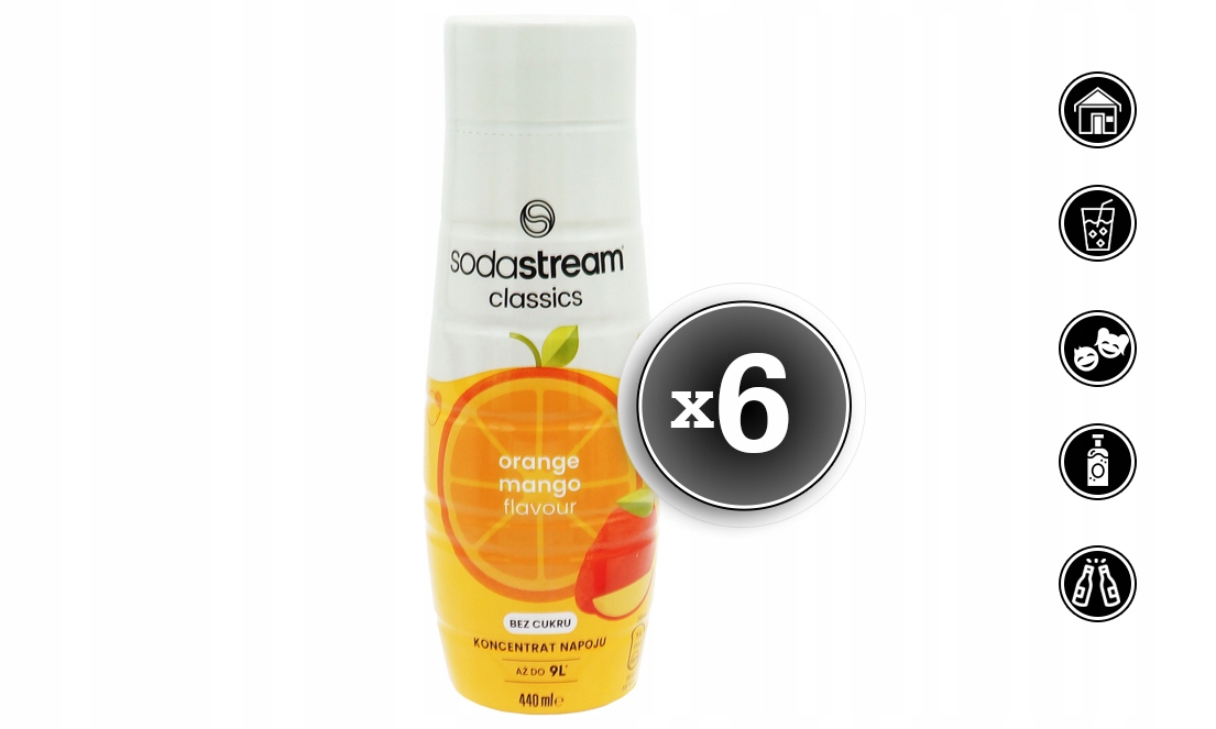 6x SYROP KONCENTRAT POMARAŃCZA MANGO ZERO DO SODASTREAM 9L NAPOJU z 440ml EAN (GTIN) 8421224831744