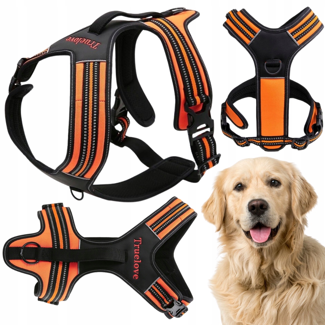 Levně Postroj Pro Psa Easy Walk Pevný S Rukojetí Truelove Security Oranžový XL