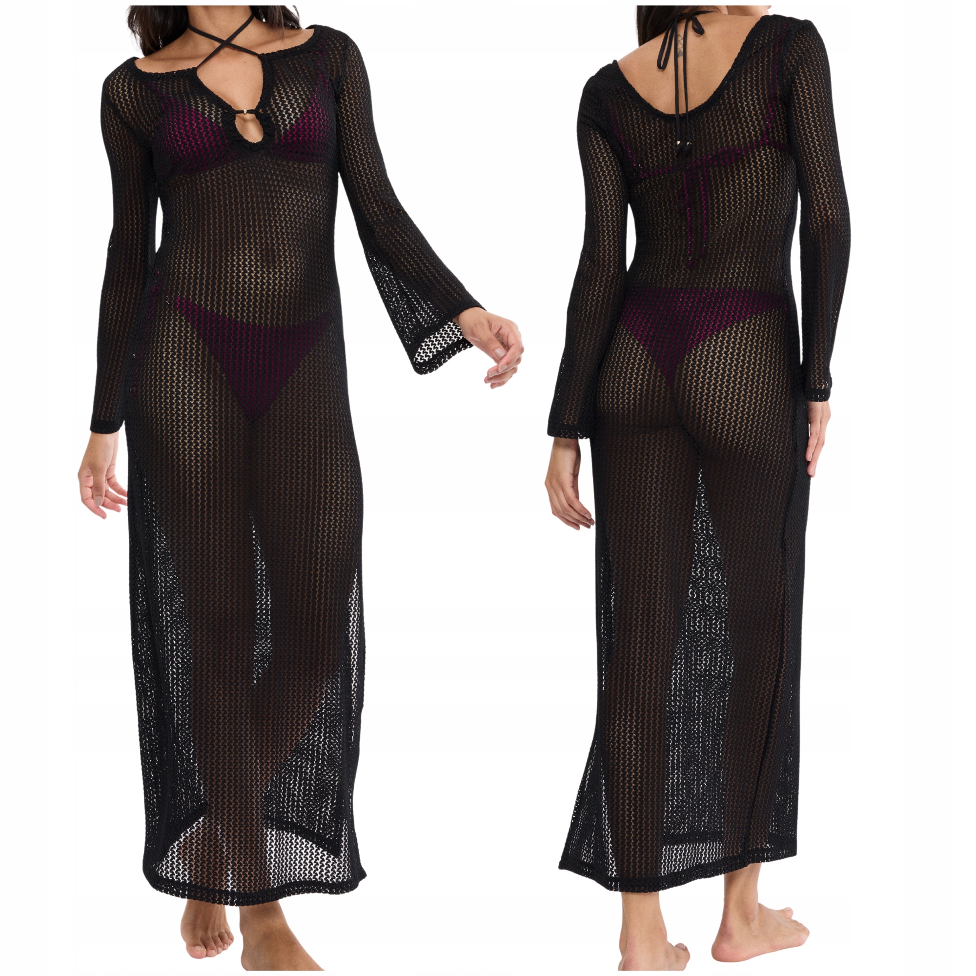 Šaty ažurová maxi plážová Triumph Beach MyWear Crochet Dress černá 44