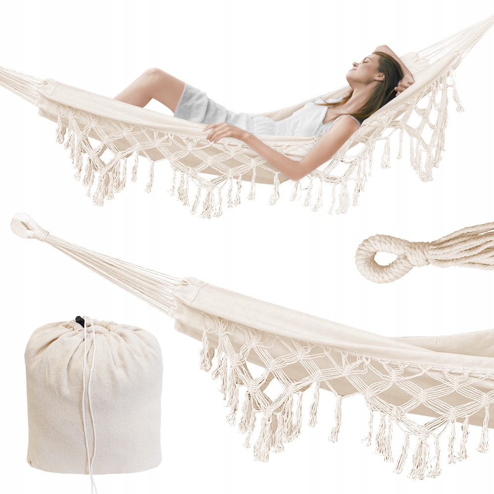 Hamak ogrodowy dwuosobowy mocny duży XXL Heva huśtawka 150x280 pokrowiec