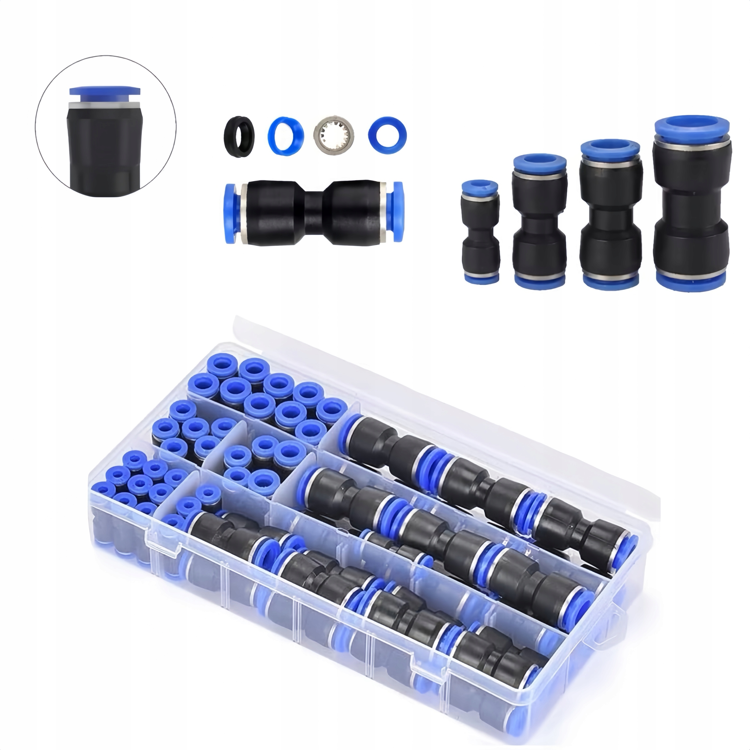 60SZT Zestaw Szybkozłączek Pneumatycznych Szybkozłączka 4-12mm