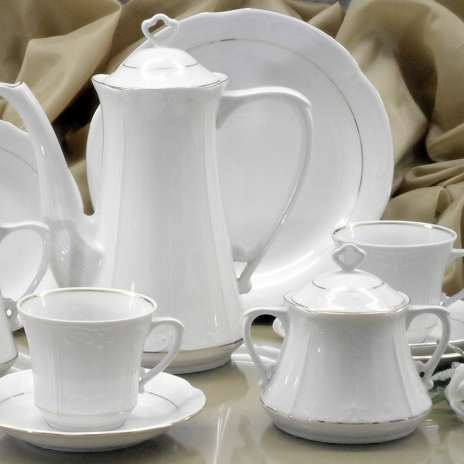 074 Serwis Kawowy 12/39 Platynowa Linia Kamelia Chodzież Malcer Porcelana