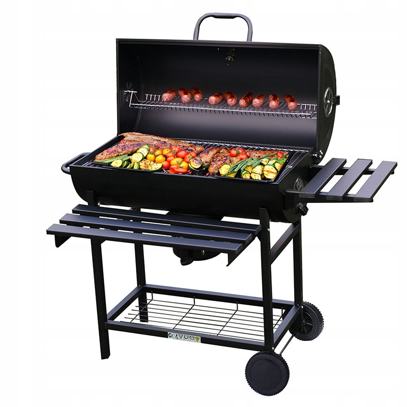 GRILL OGRODOWY WĘGLOWY Z POKRYWĄ I PÓŁKAMI VL09-A1 CZARNY