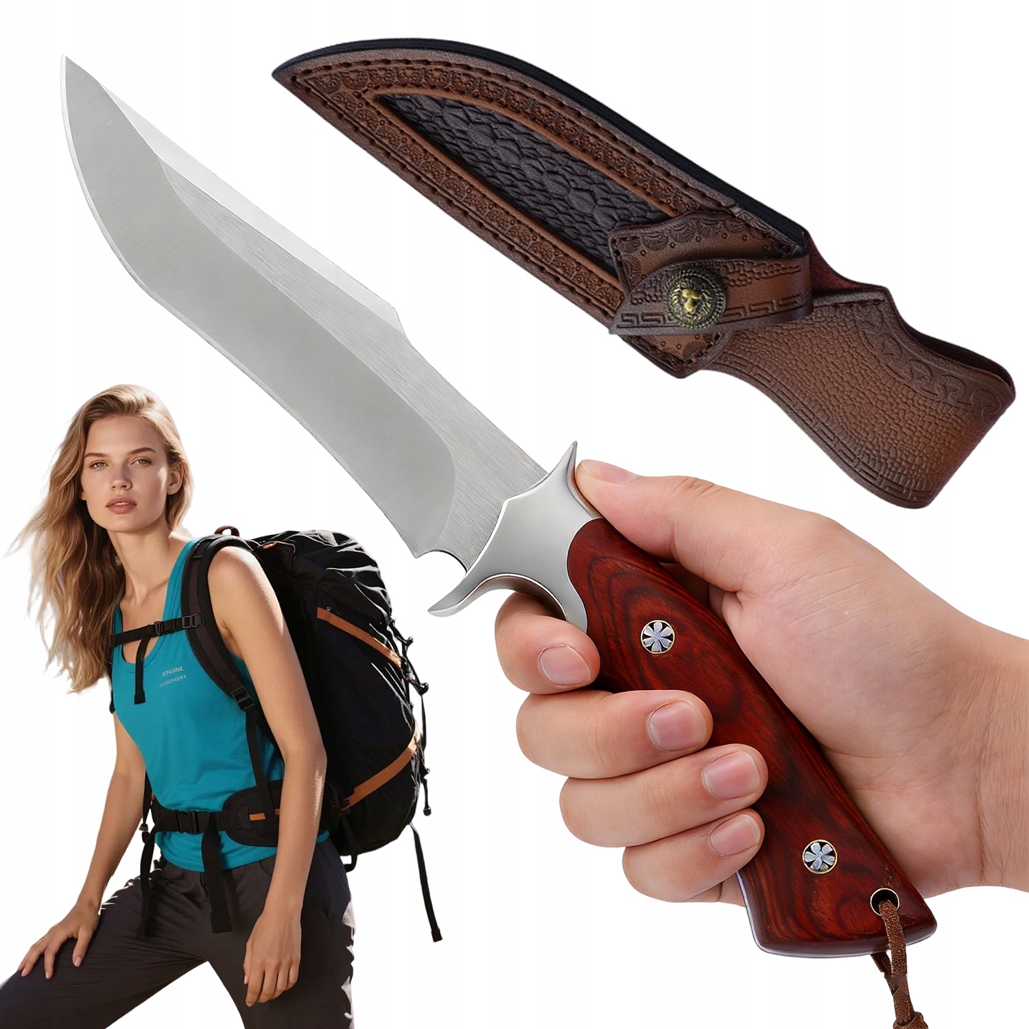 Nóż Składany Bushcraft Stal M390 Z Pokrowcem Skórzanym Do Wędrówek Górskich