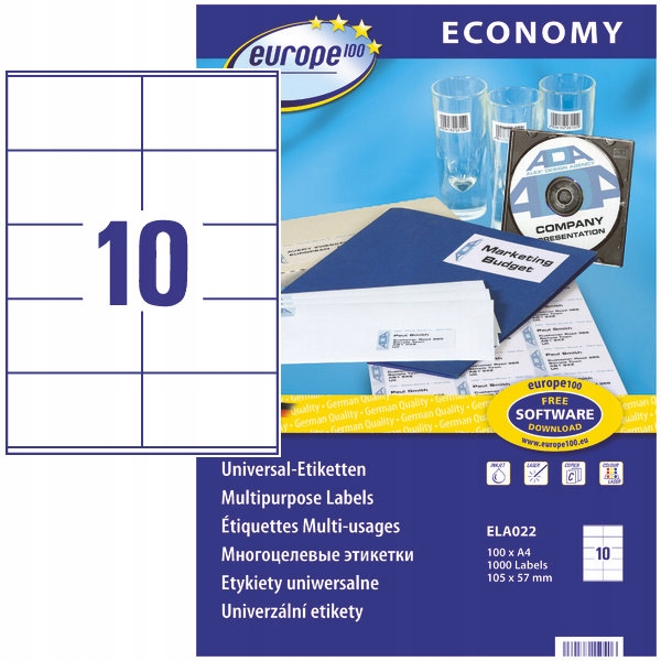 Sada Etiket pro kancelářskou dokumentaci Etikety 105 x 57 mm 10 x 100 Kusů