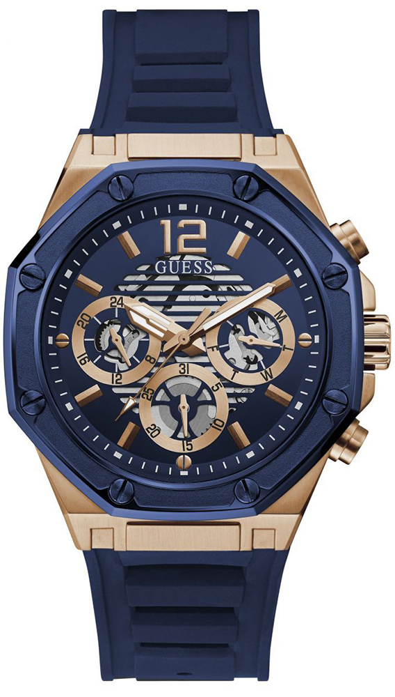 Pánské hodinky Guess GW0263G2 růžové zlato, tmavě modrý pásek