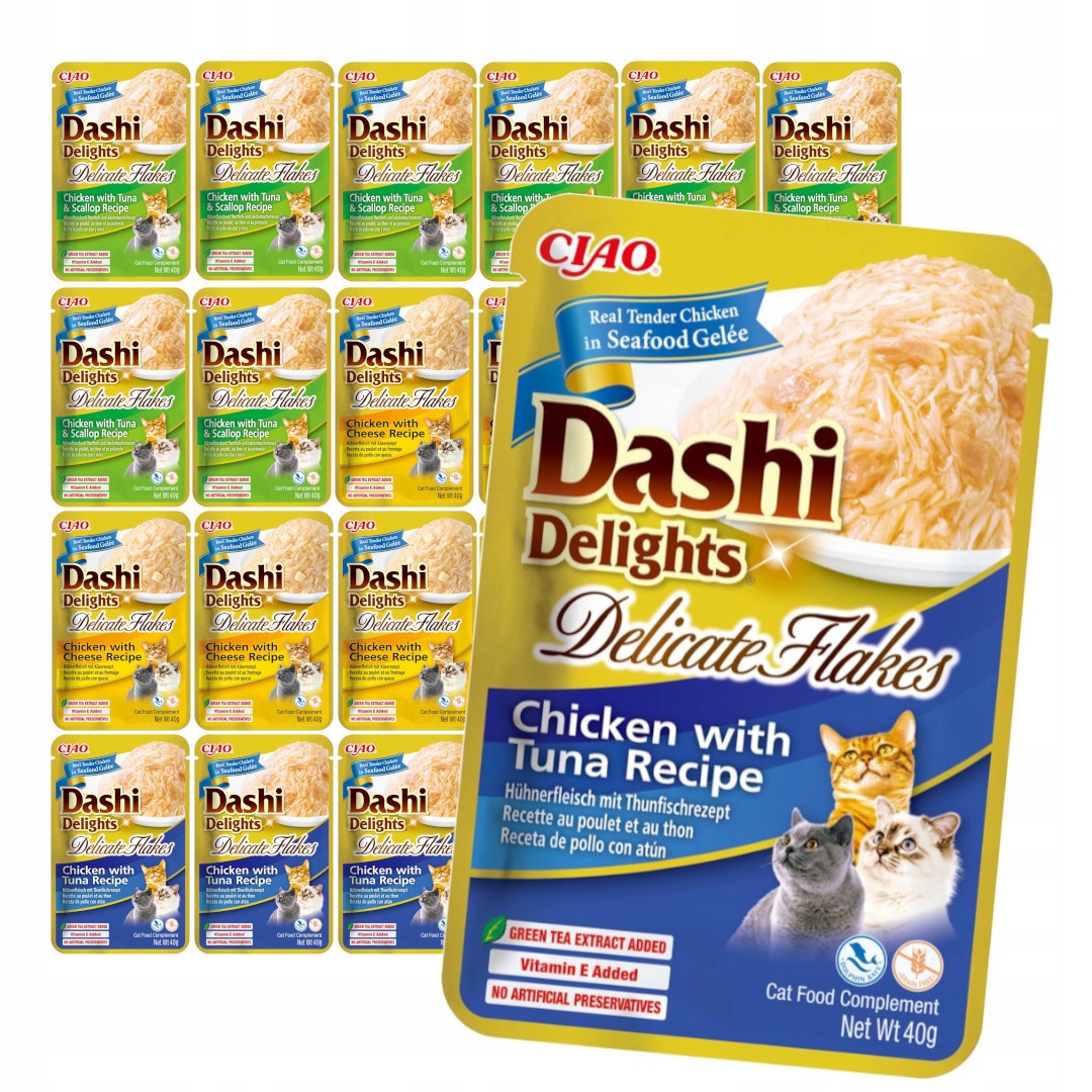 Levně Inaba Cat Dashi Delights Flakes 24x40g Pro Kočky Pamlsek mix 3 příchutí