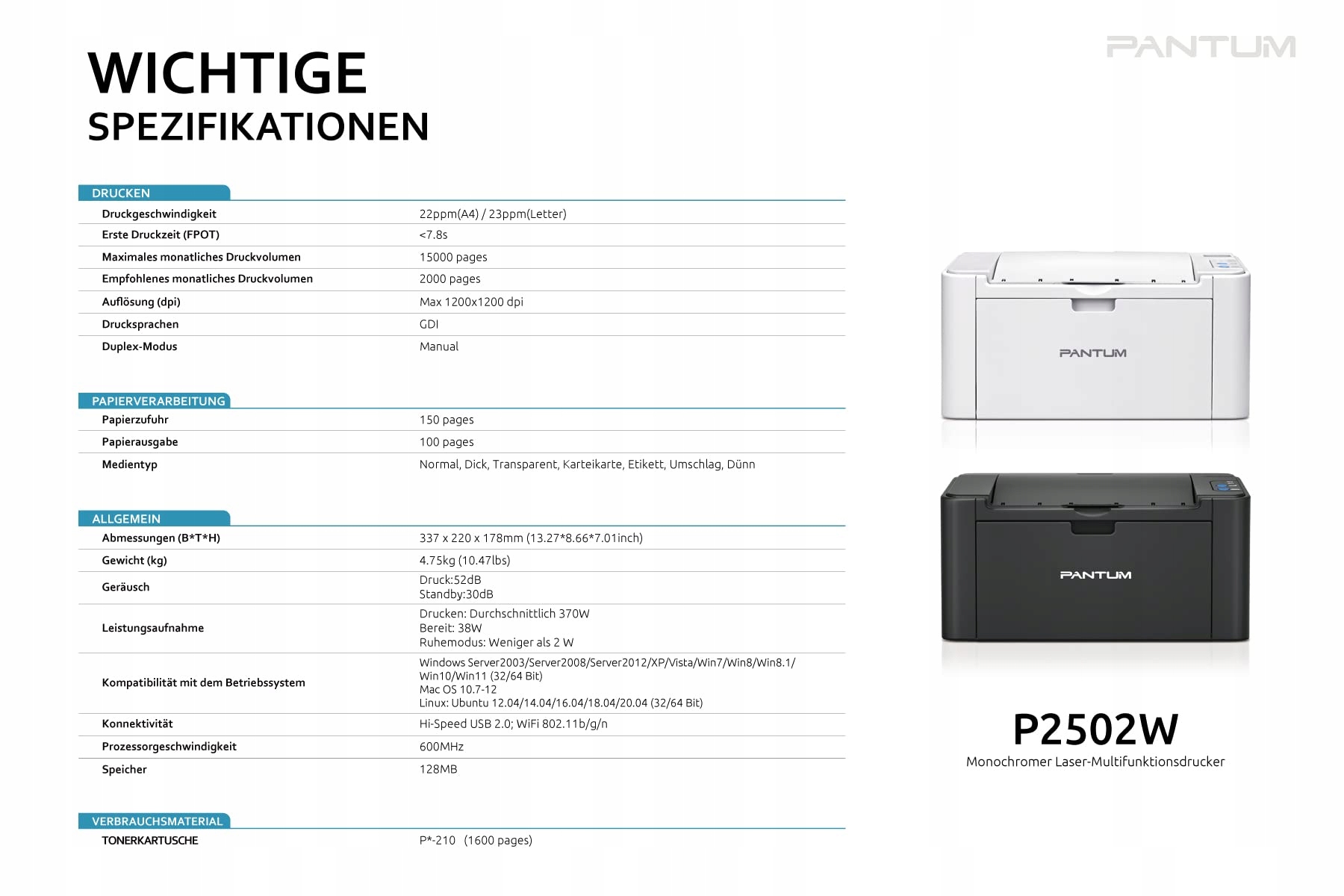PANTUM P2502W P2500W Drukarka Laserowa WiFi AirPrint 22 Stron Minuta — miniatura 8