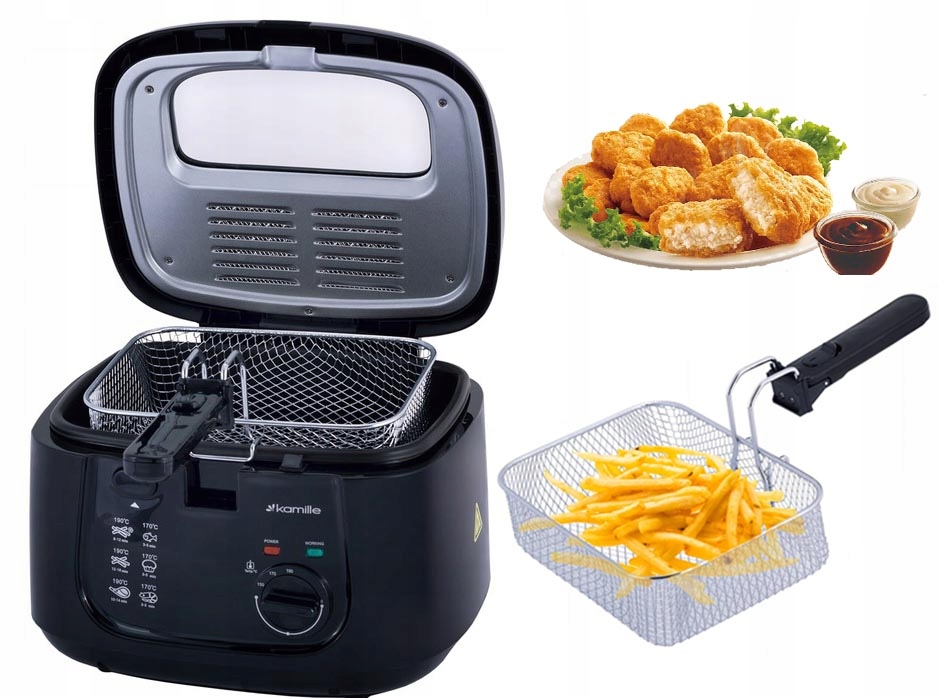 Frytkownica Tradycyjna Olejowa Airfryer Czarna Kompaktowa Mocna 1800W 2.5L