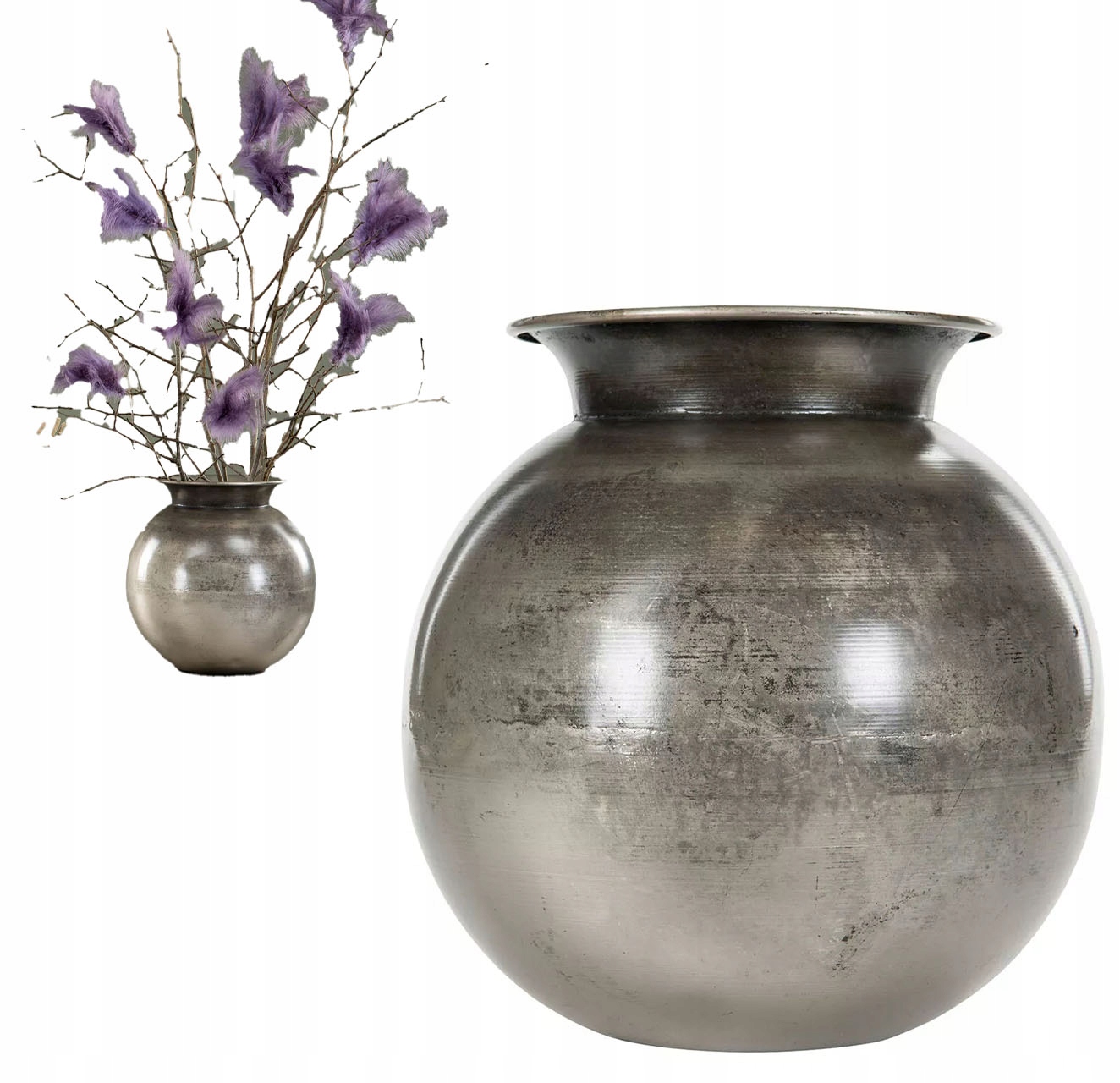 Váza Styl Loft Koule Stříbrná Kovová na květiny kytice větve 25 cm