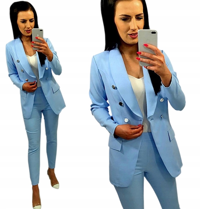 Dámský oblek Dámské obleky Komplet sako kalhoty Modrá M