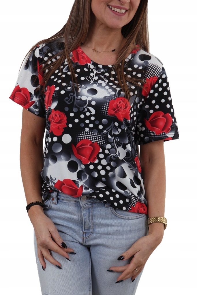 

Lekka Bluzka Delikata Duże Róże Kolory Kropki *2XL