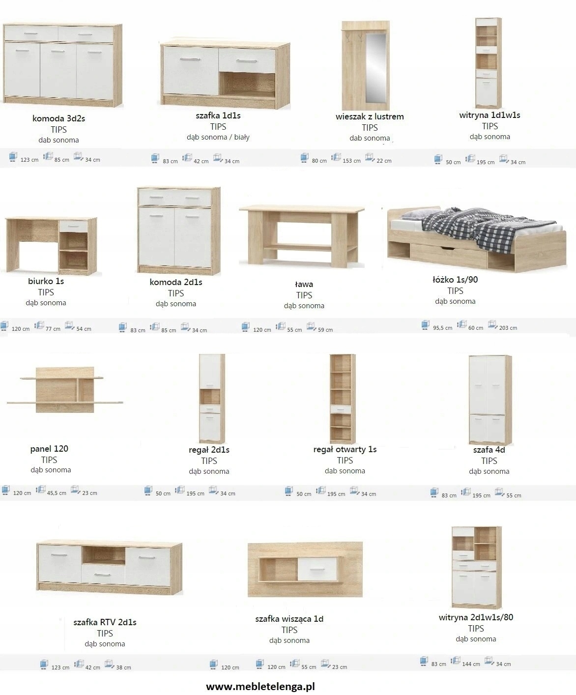 TIPS BIURKO 1s, DĄB SONOMA + BIAŁY - NOWOCZESNE ! Szerokość mebla 120 cm