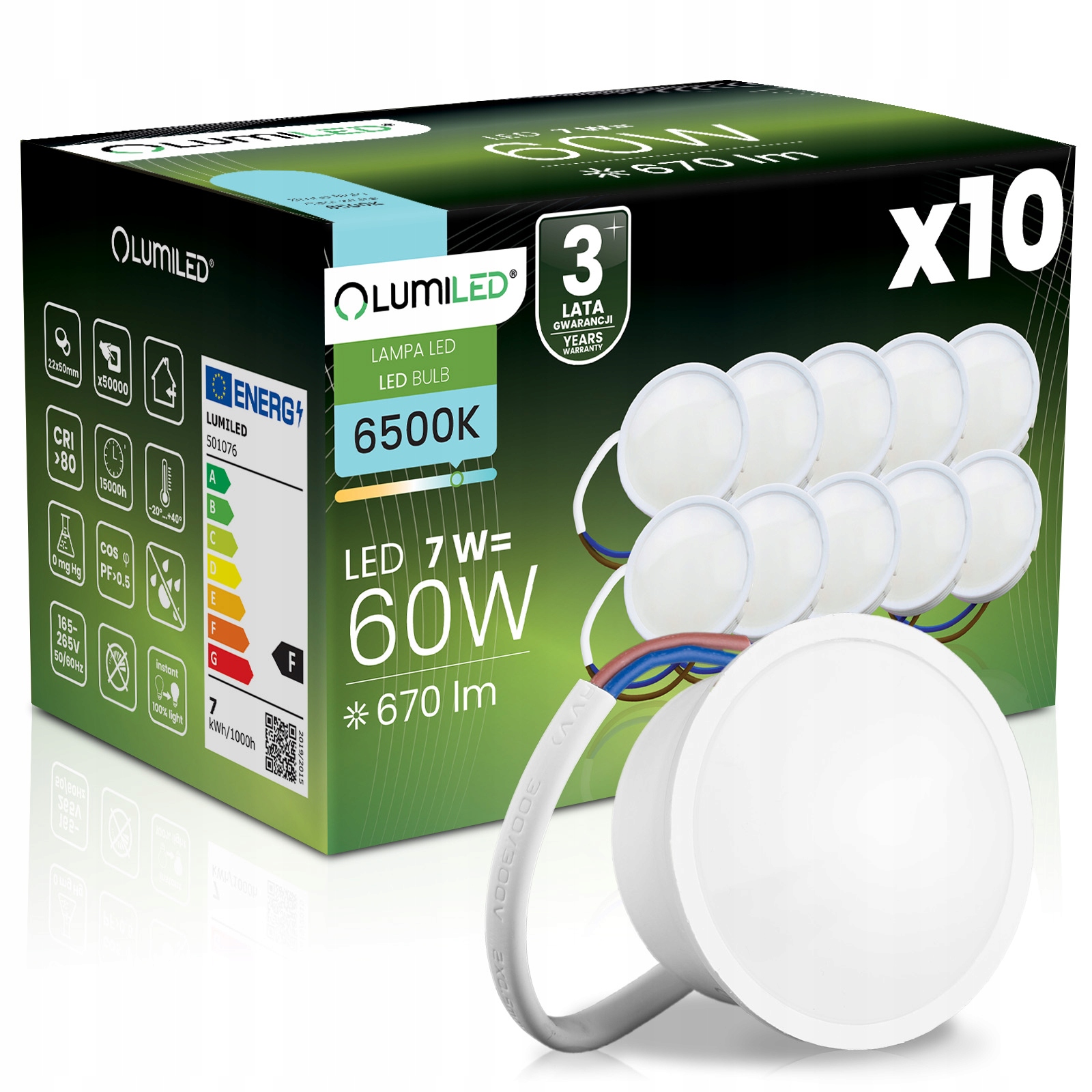 10x Wkład Moduł Żarówka Led Insert 7W 670LM 120° 6500K Zimna Lumiled