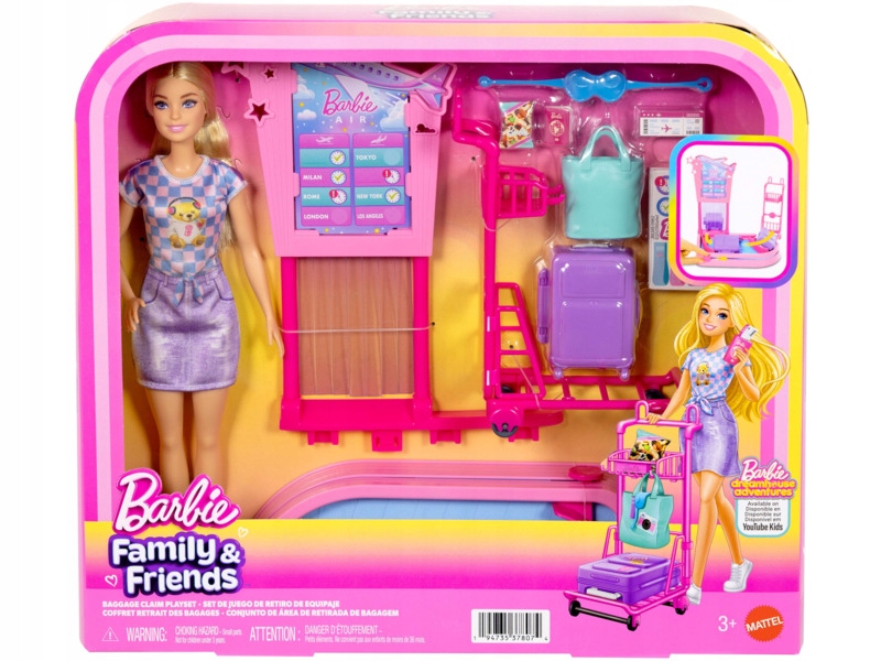 Lalka Barbie Family & Friends Odbiór bagażu JMJ49