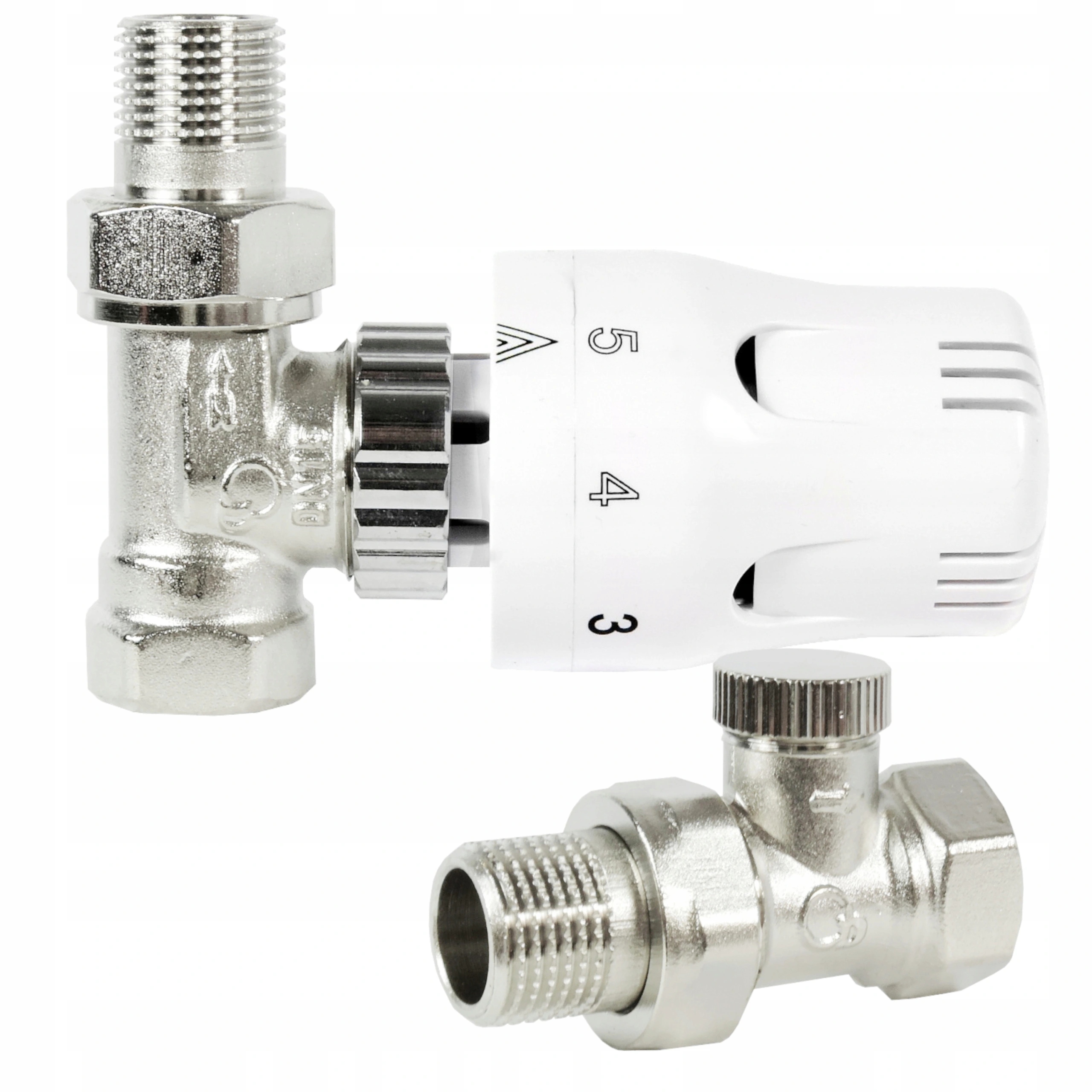 ZESTAW TERMOSTATYCZNY PROSTY ZAWÓR ZASILAJĄCY POWROTNY GŁOWICA DO GRZEJNIKA Marka Diamond