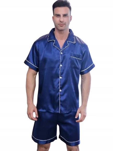 Rozepínací Pyžamo Hladká Saténová Modrá Saténová Pyžama XL