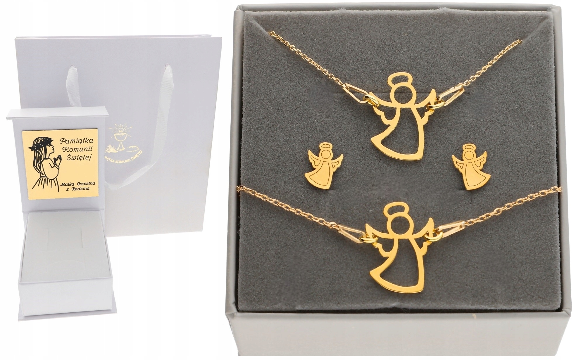 Zlatý komplet Anděl Dárek Svaté Přijímání Křest Gravírování SR925