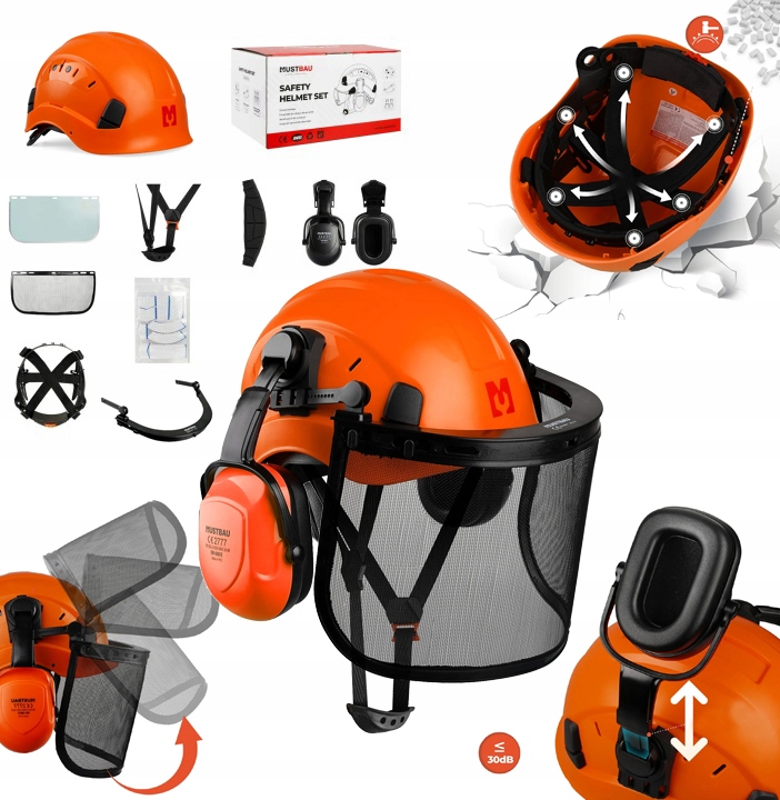 Hełm Kask Ochronny dla drwali do lasu drewna trawy nauszniki siatka wizjer