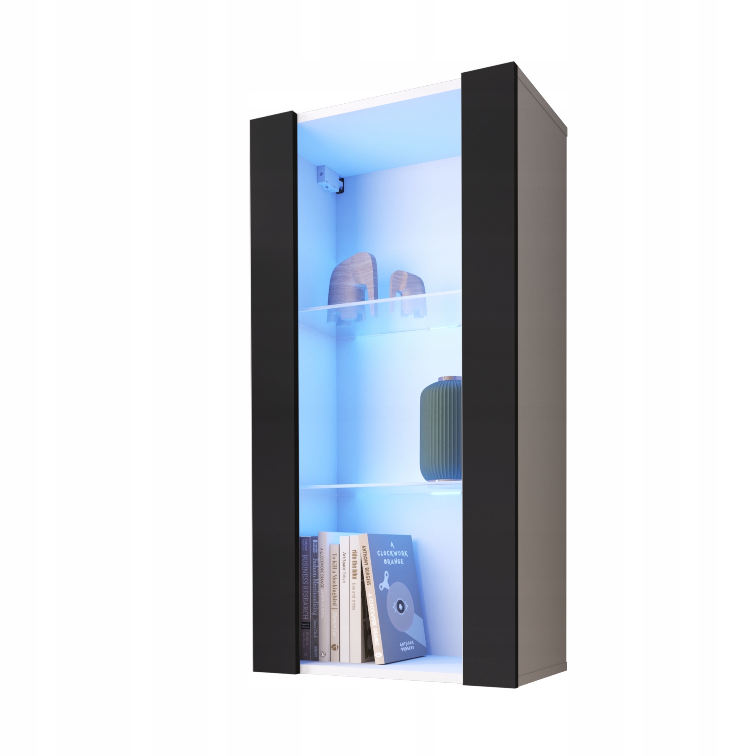 komodee Tivoli Závěsná vitrína Vertical 100 Bílo-Černá Modré Led osvětlení