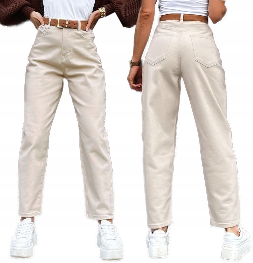 Jeansowe Spodnie damskie beżowe jeansy Mom Fit S Adison