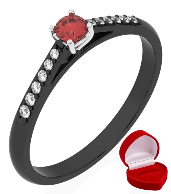 Zlatý Prstýnek 585 14k Rubín 0,09 ct Černé Zlato R29