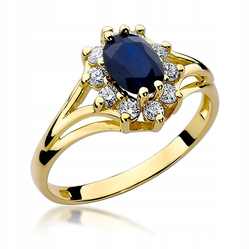 Prstýnek 585 14K s brilianty 0,30 ct Safír 0,90 Ct