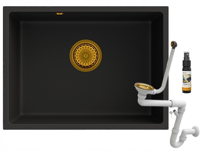 Drez Manado 60 granitový jednokomorový drez pod dosku, sifón zlatý