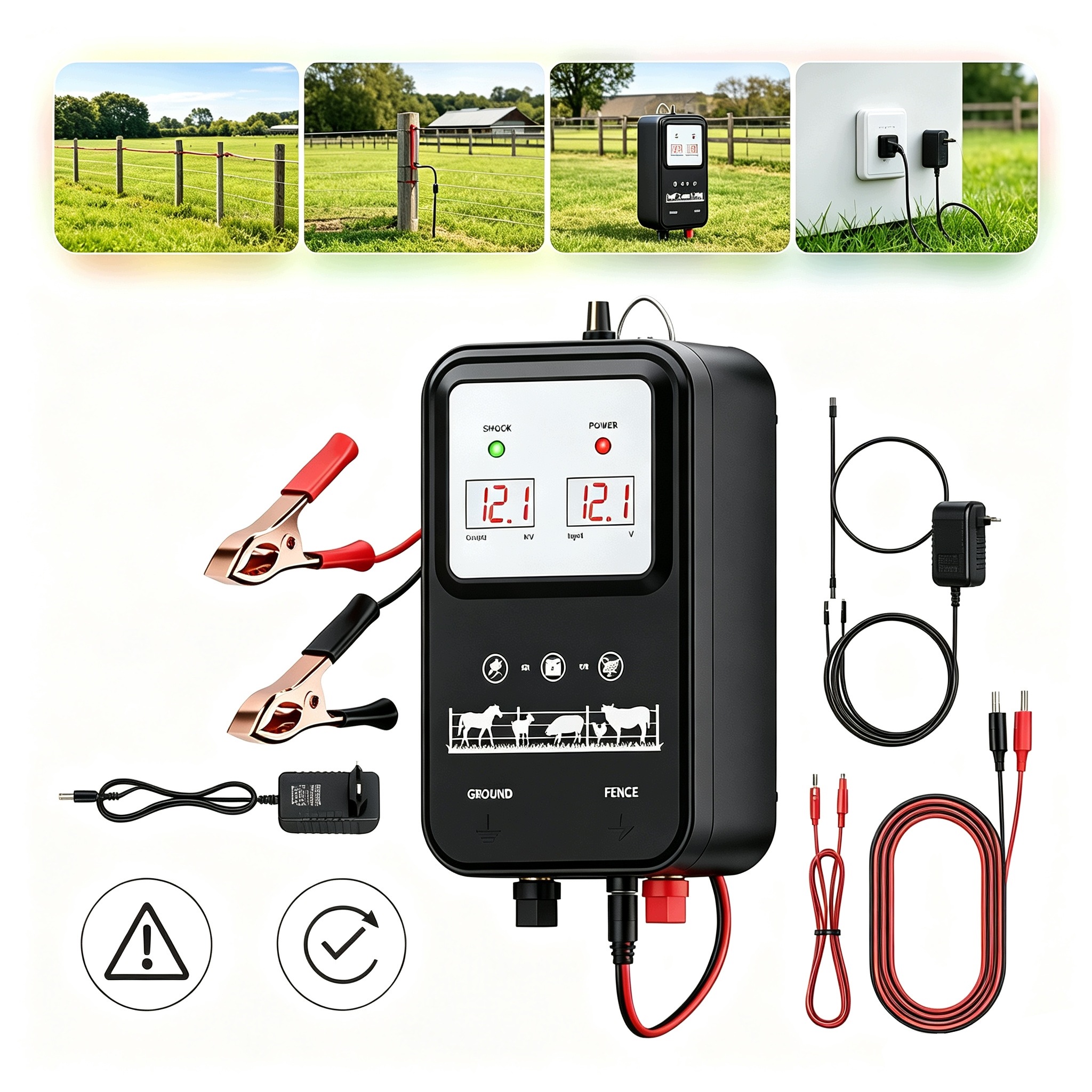 Sada elektrického plotu 12KV pro hospodářská zvířata – regulovatelná
