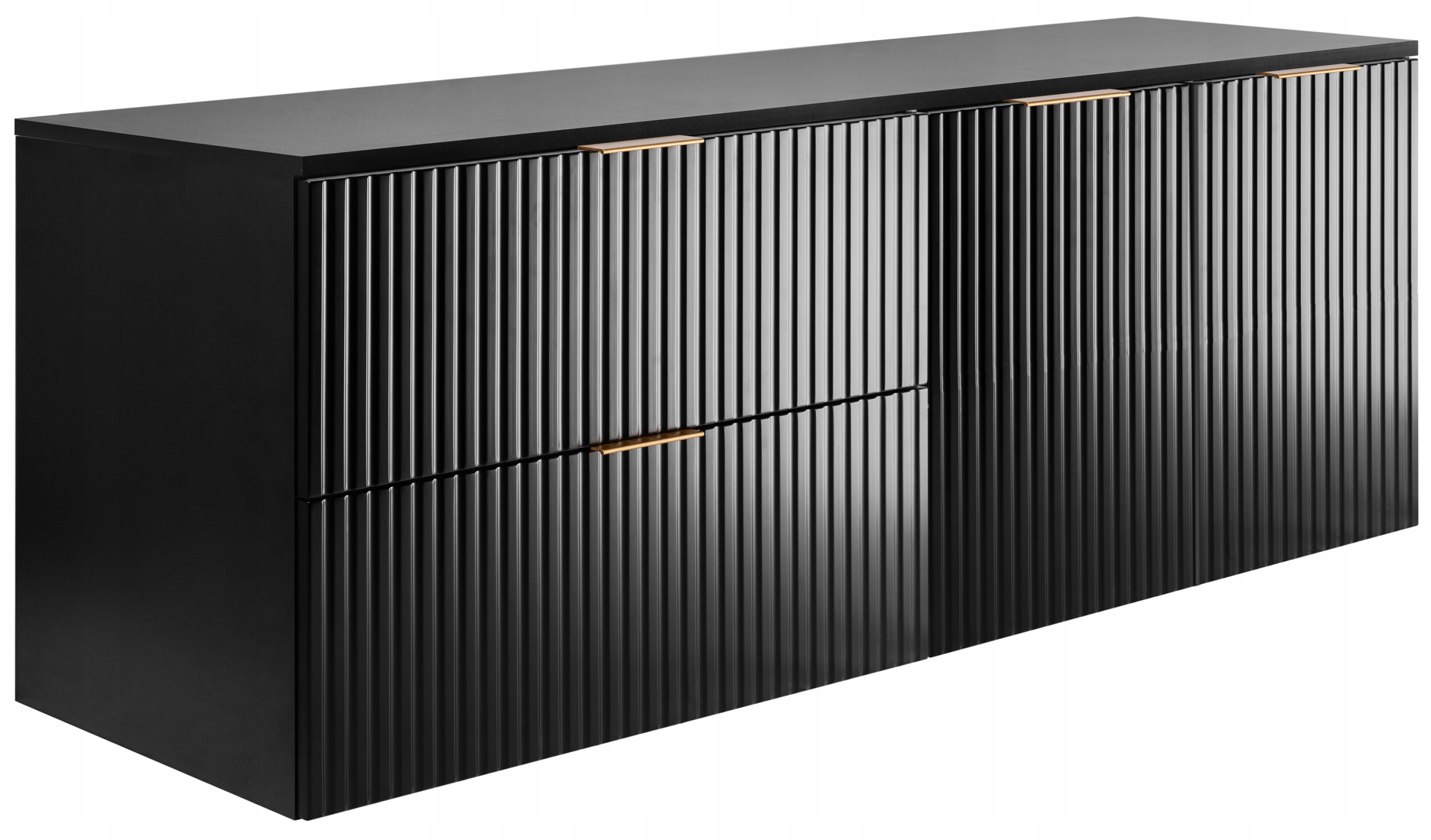 Koupelnová skříňka pod umyvadlo 140 Černá cm Módní Rýhovaná čela Mdf