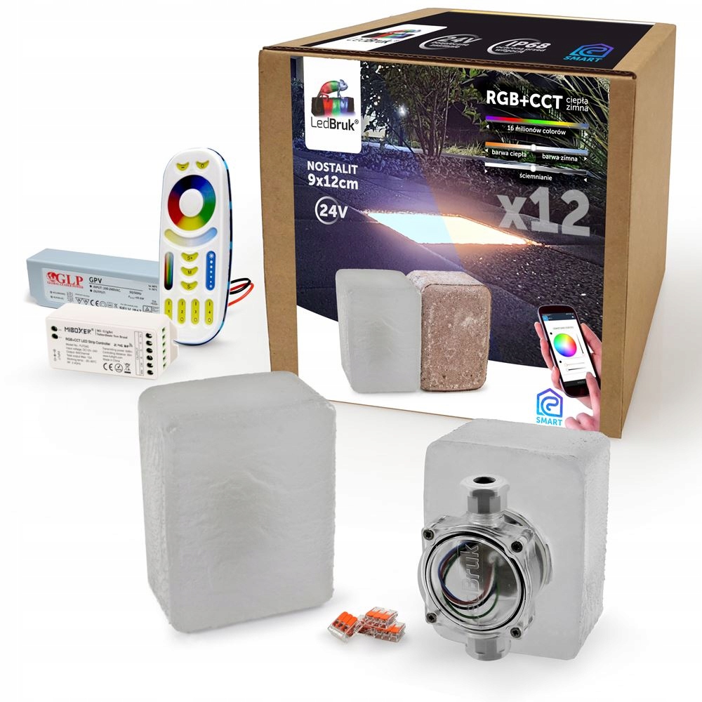 12x LedBruk Świecąca Kostka Brukowa 9x12 RGB+CCT