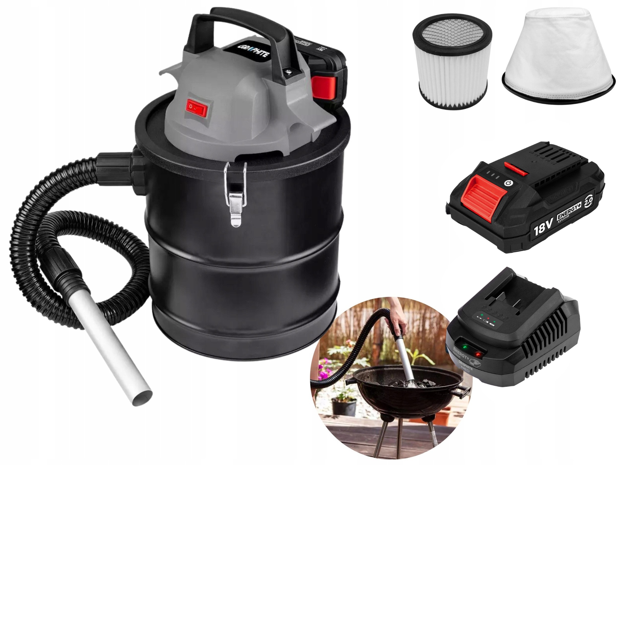 Odkurzacz Akumulatorowy Do Popiołu Kominka Pieca Grilla Separator Graphite