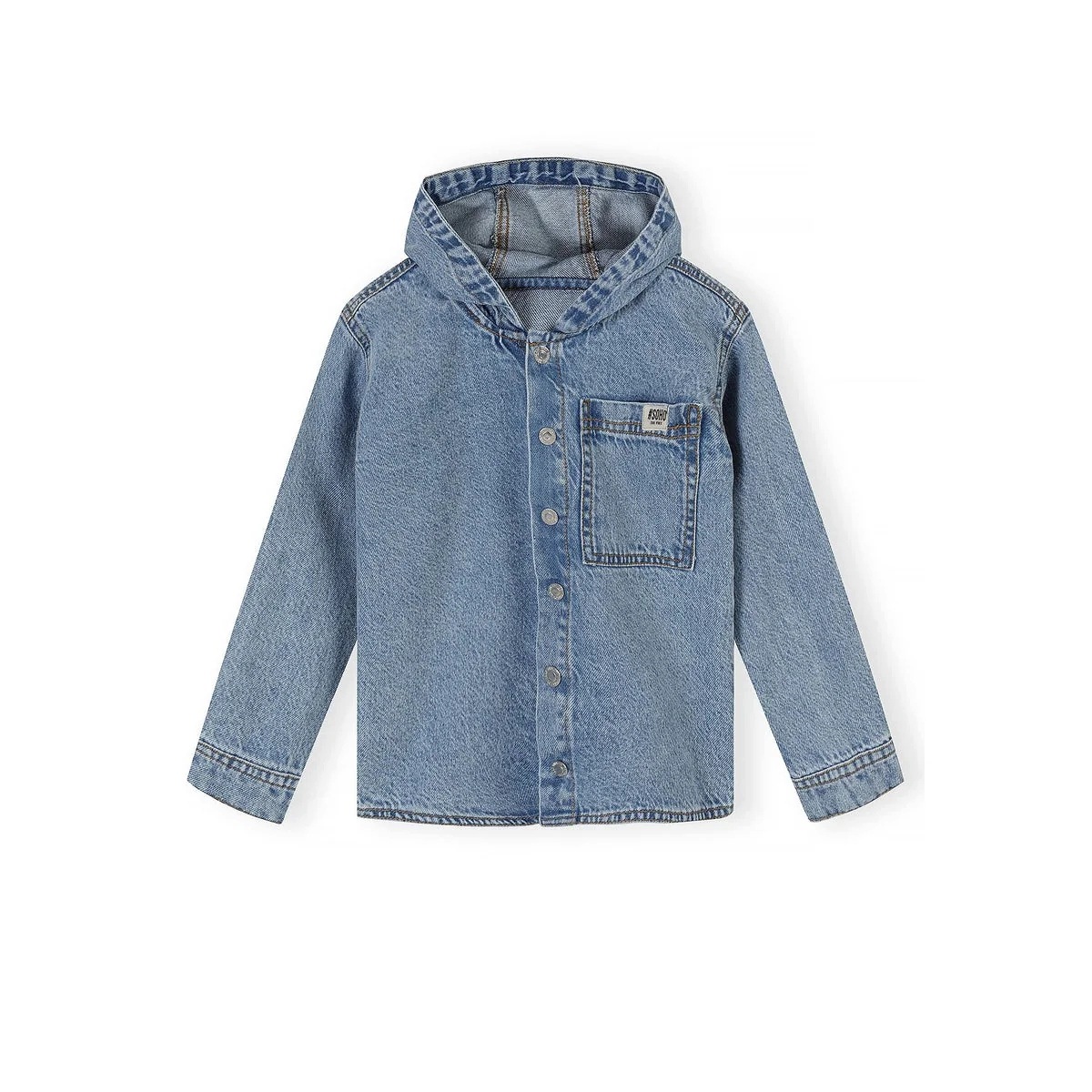 Koszula chłopięca jeansowa z kapturem na napy błękitna denim Minoti 116