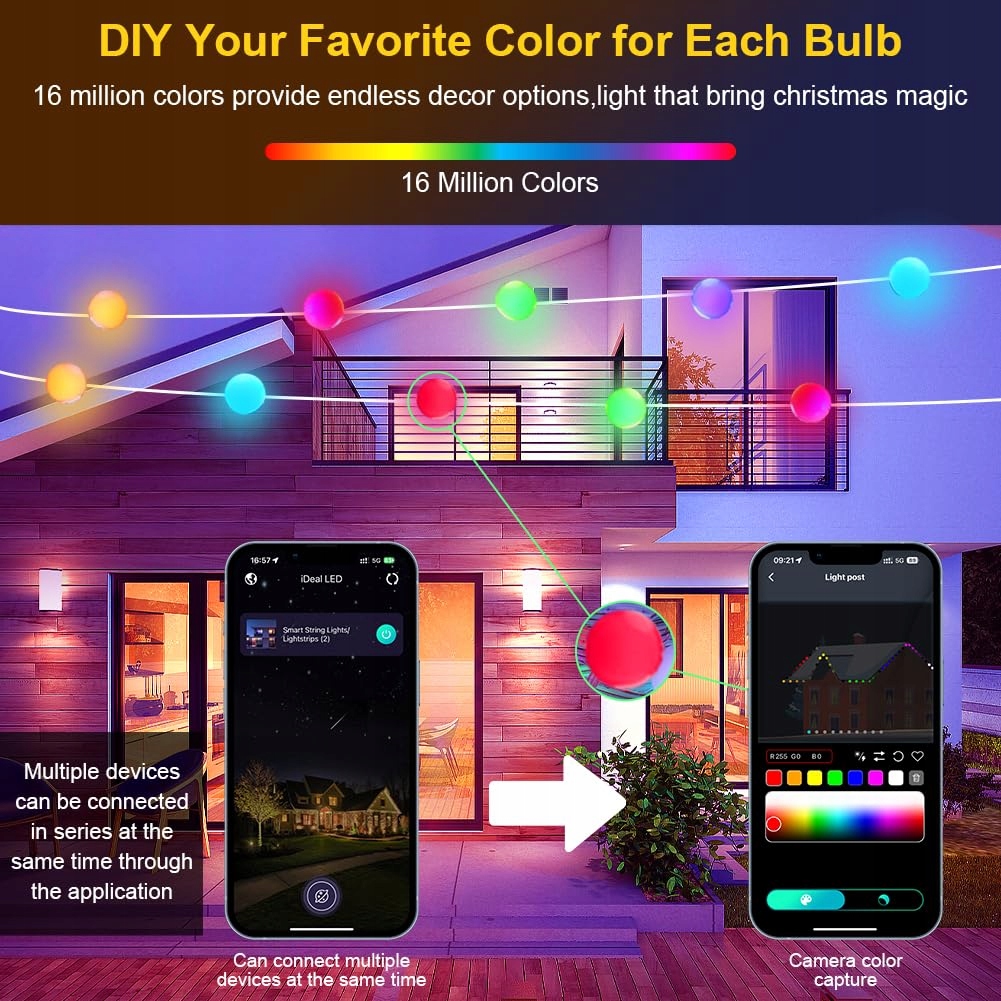 AUAUY Smart LED Kule Lampa 5M 33 LED Zmiana Koloru Pilot Aplikacja Muzyka — miniatura 4