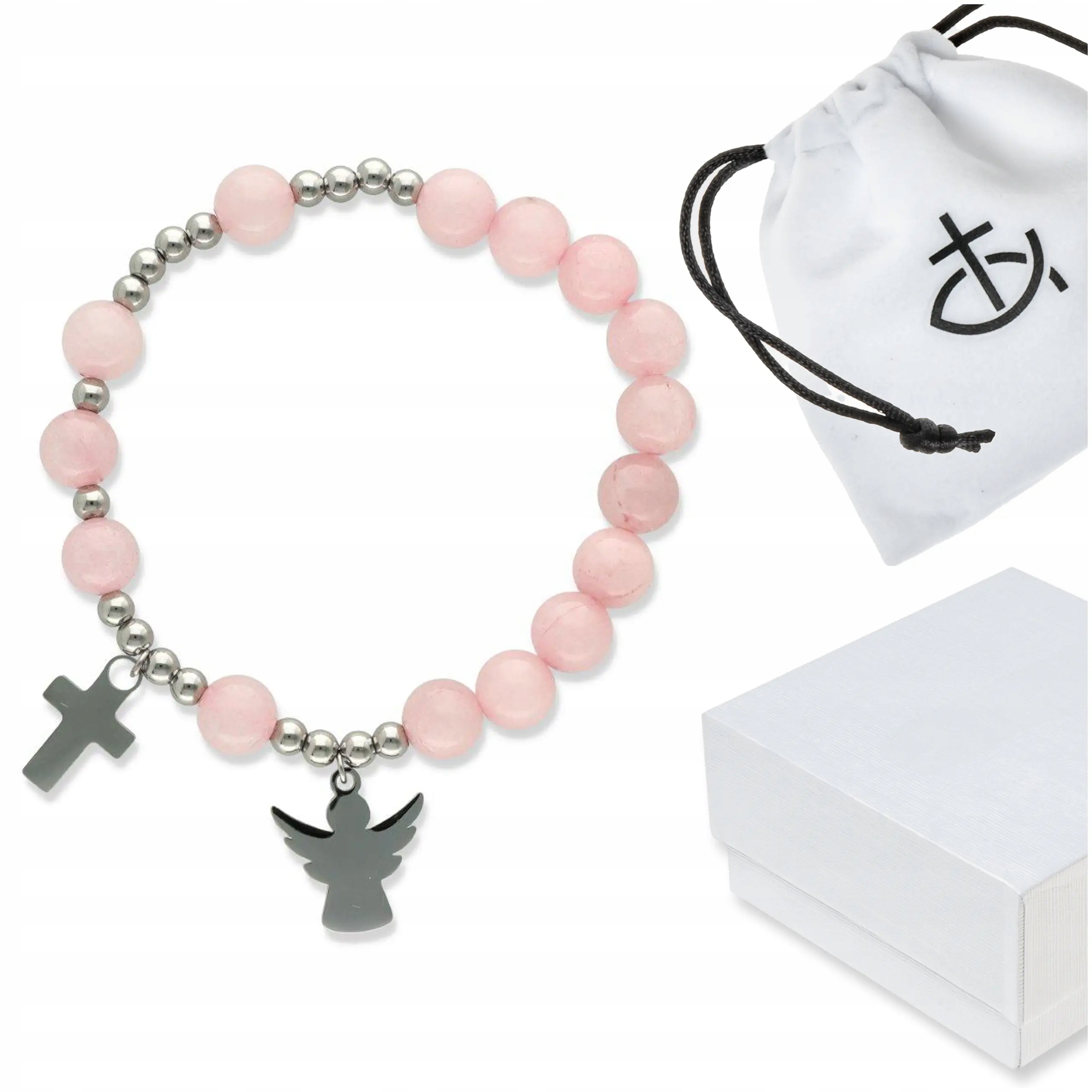 Náramek růženec na ruku z růžového jadeitu dárek k biřmování