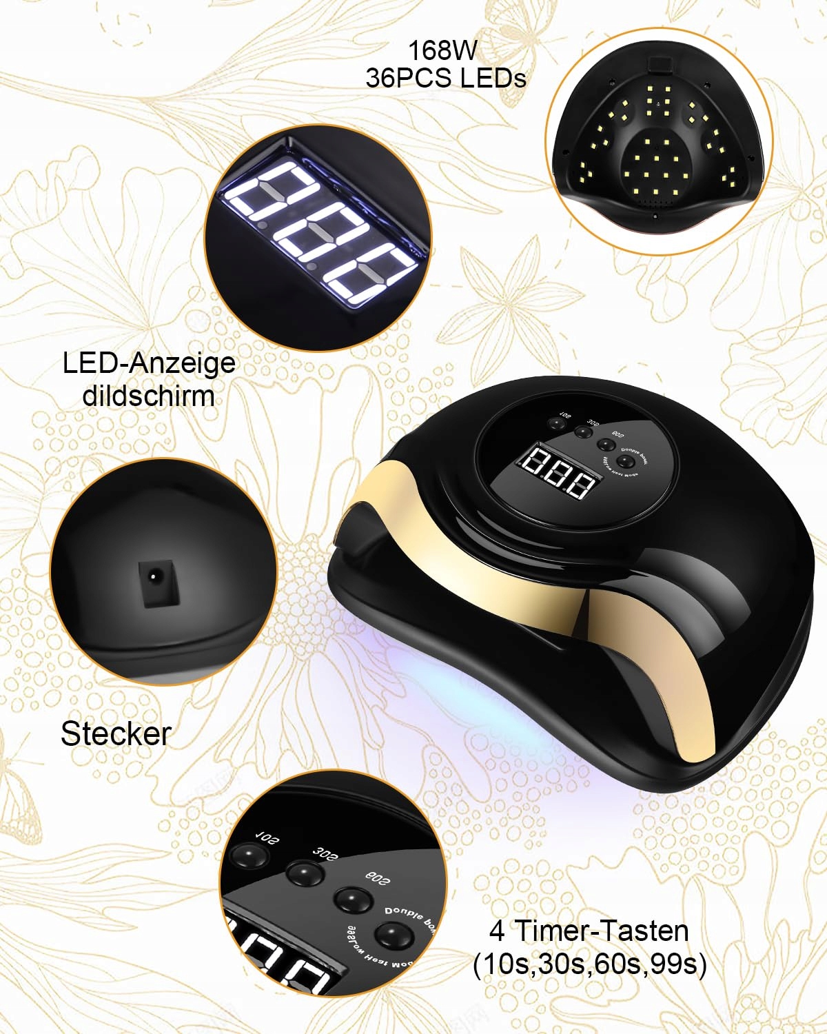 AOKYOM Lampa UV LED Do Paznokci 168W Profesjonalna Z Czujnikiem LCD Timer — miniatura 3