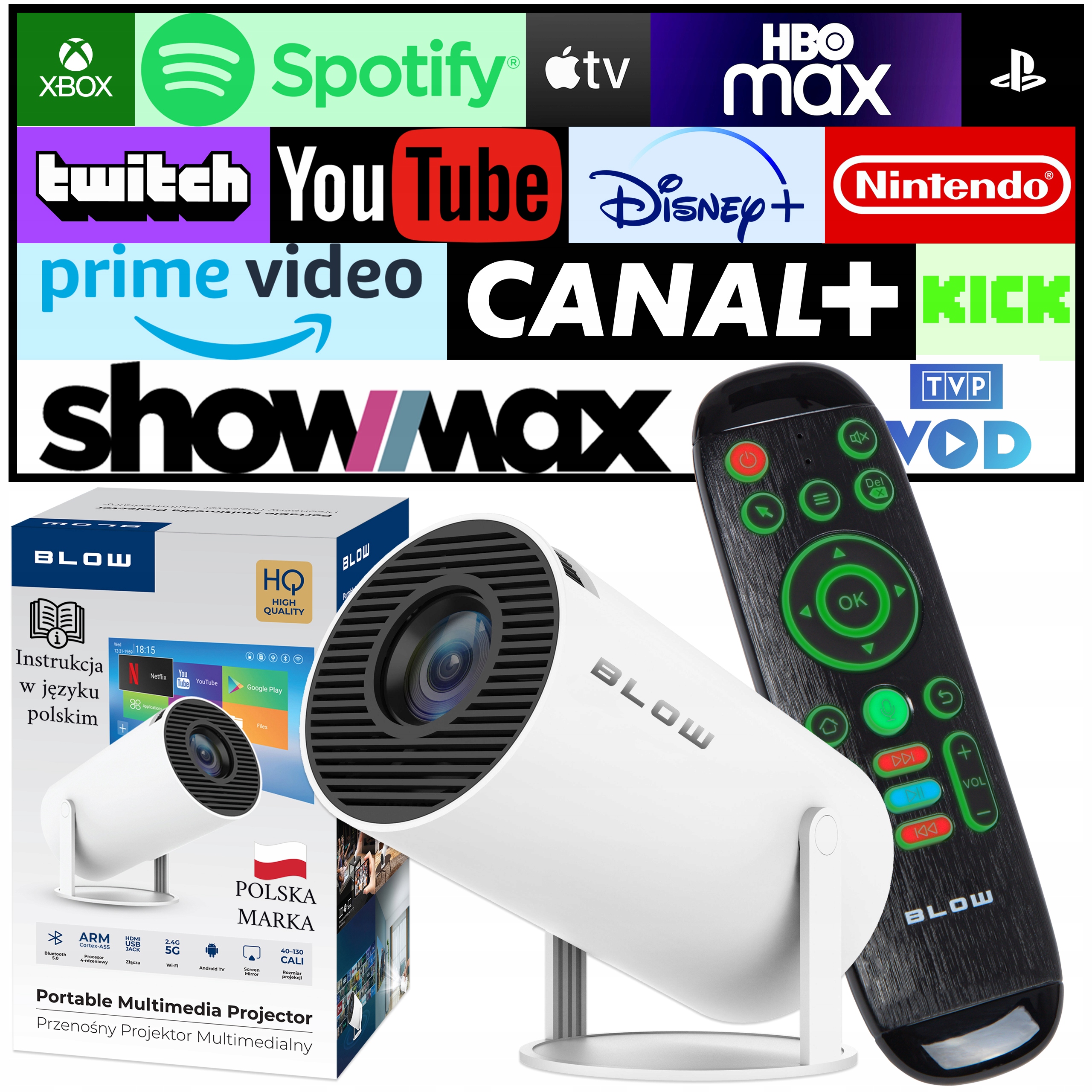 Prenosný Projektor Reproduktor Android Diaľkové Ovládanie Smart Tv Wifi Klávesnica