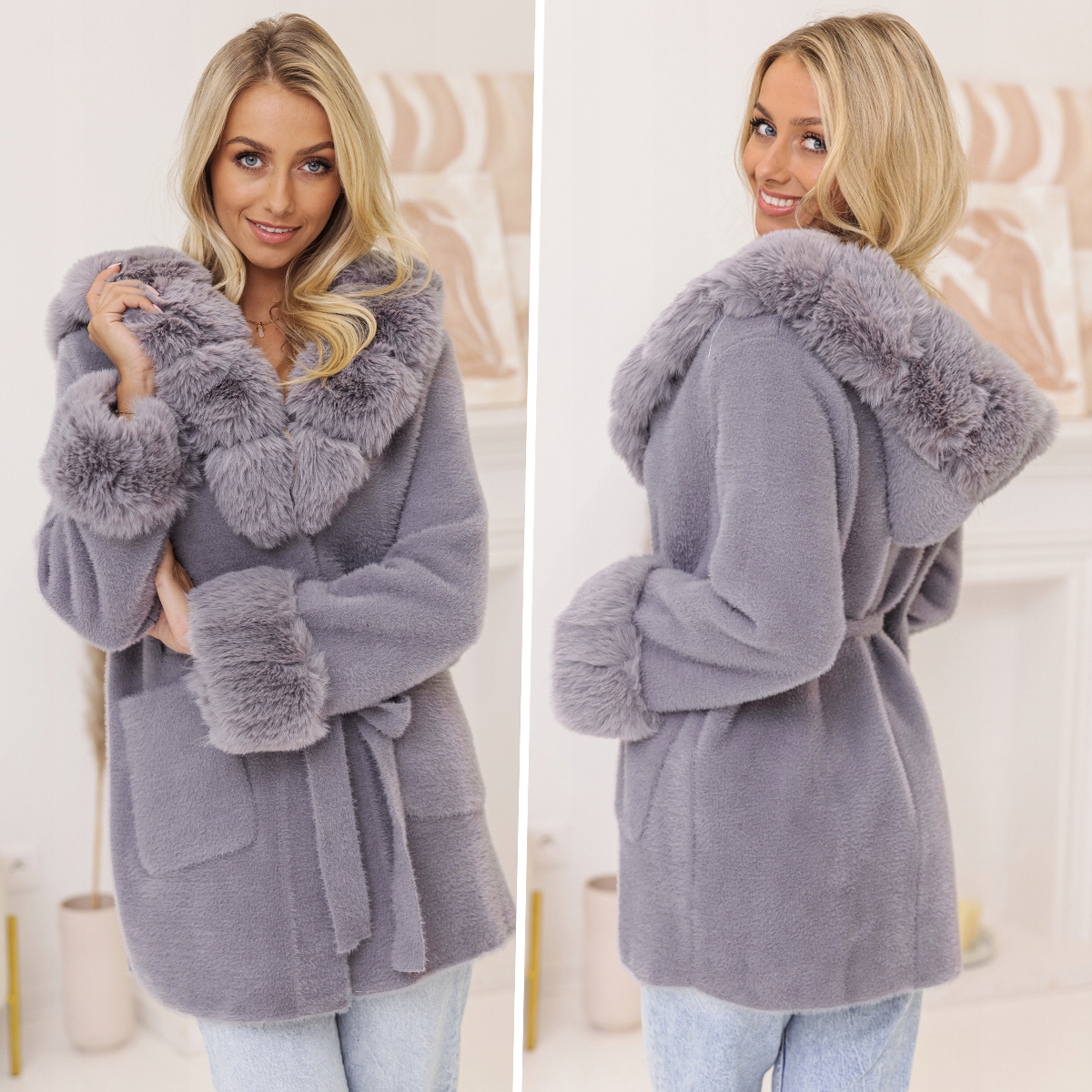 MIĘCIUTKA ALPAKA Z FUTERKIEM PŁASZCZ alpaka Z PASKIEM Kod producenta 097 alpaka