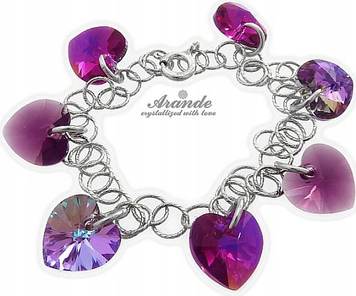20 barev! Krystaly Náramek Srdce Stříbro