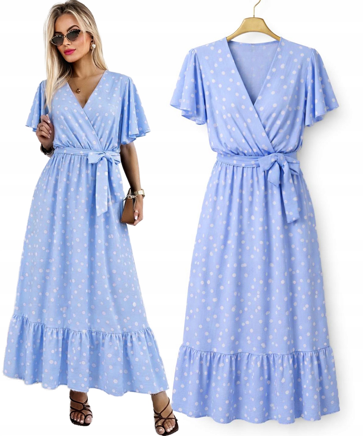 Sukienka Damska rękaw motylek retro kropki groszki wesele Madison