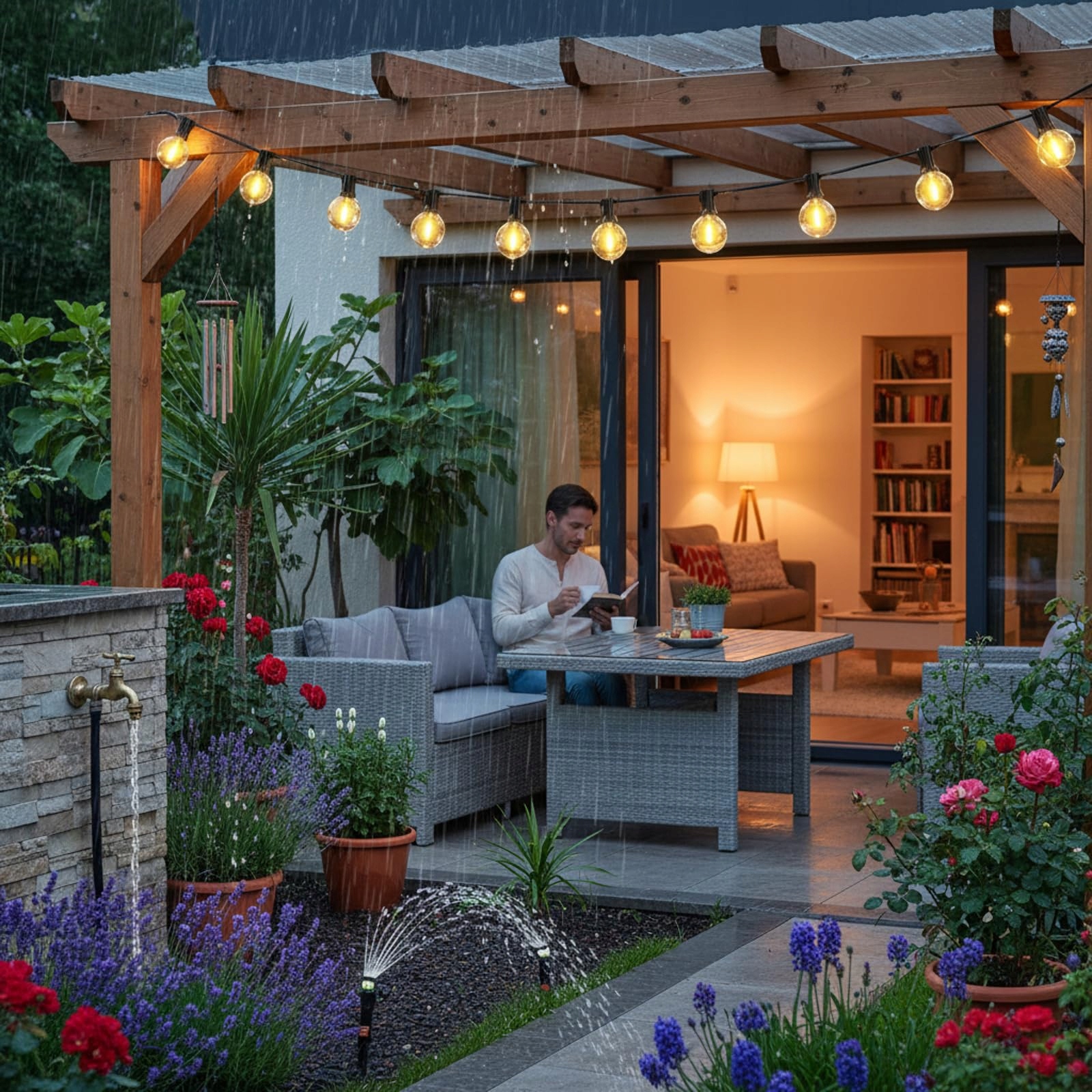 LED LAMPKI ZEWNĘTRZNE 20M CIEPŁA BIEL IP44 WODOODPORNE NA BALKON I TARAS — miniatura 5