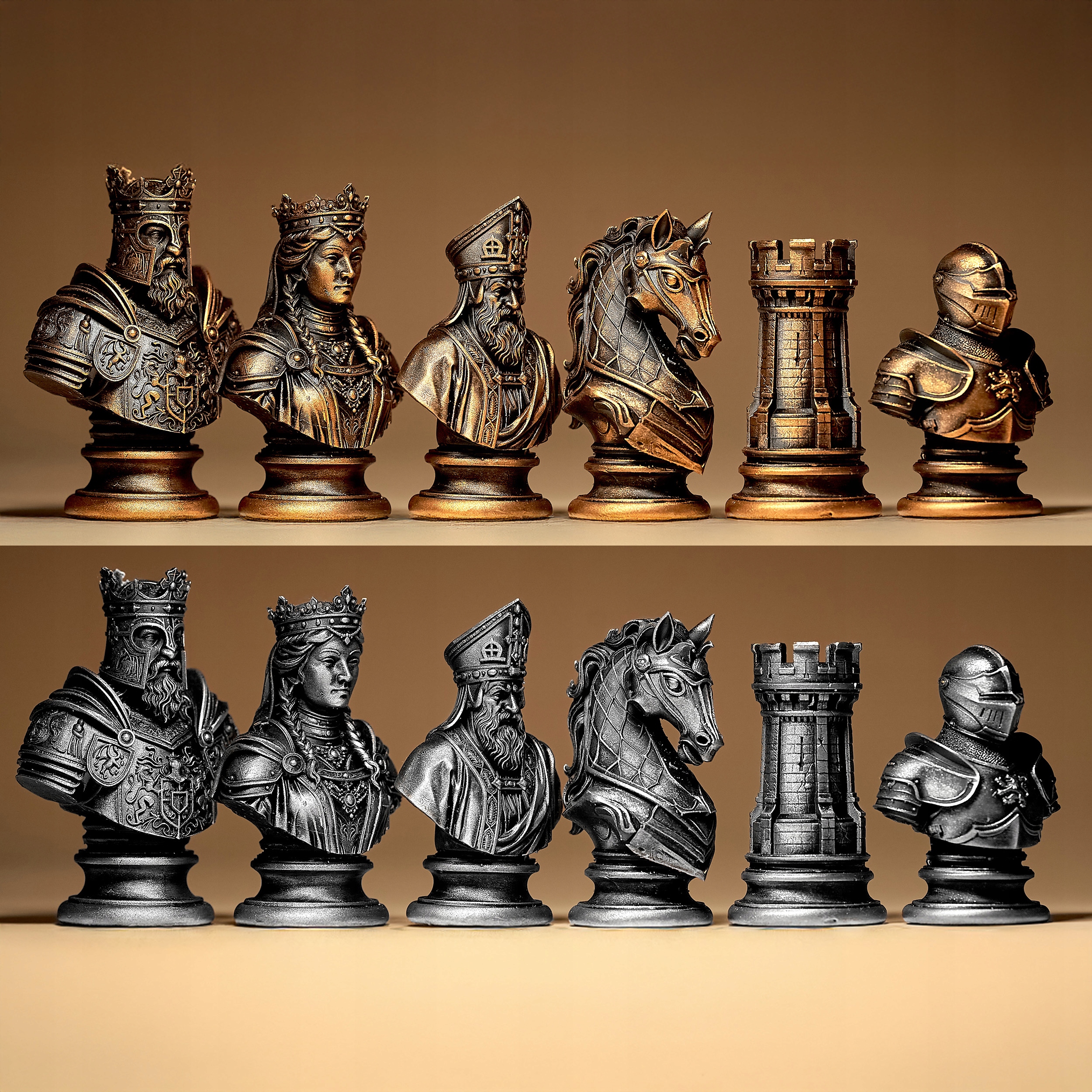 Šachové figurky Středověk Rytířství Sada 32 ks, 3D tisk vel. M