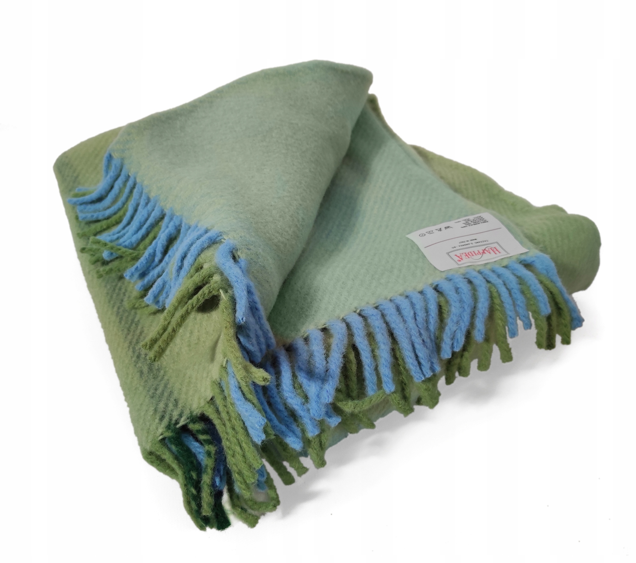 KOC PLED ZIELONY NIEBIESKI FRĘDZLE 170x135 K010